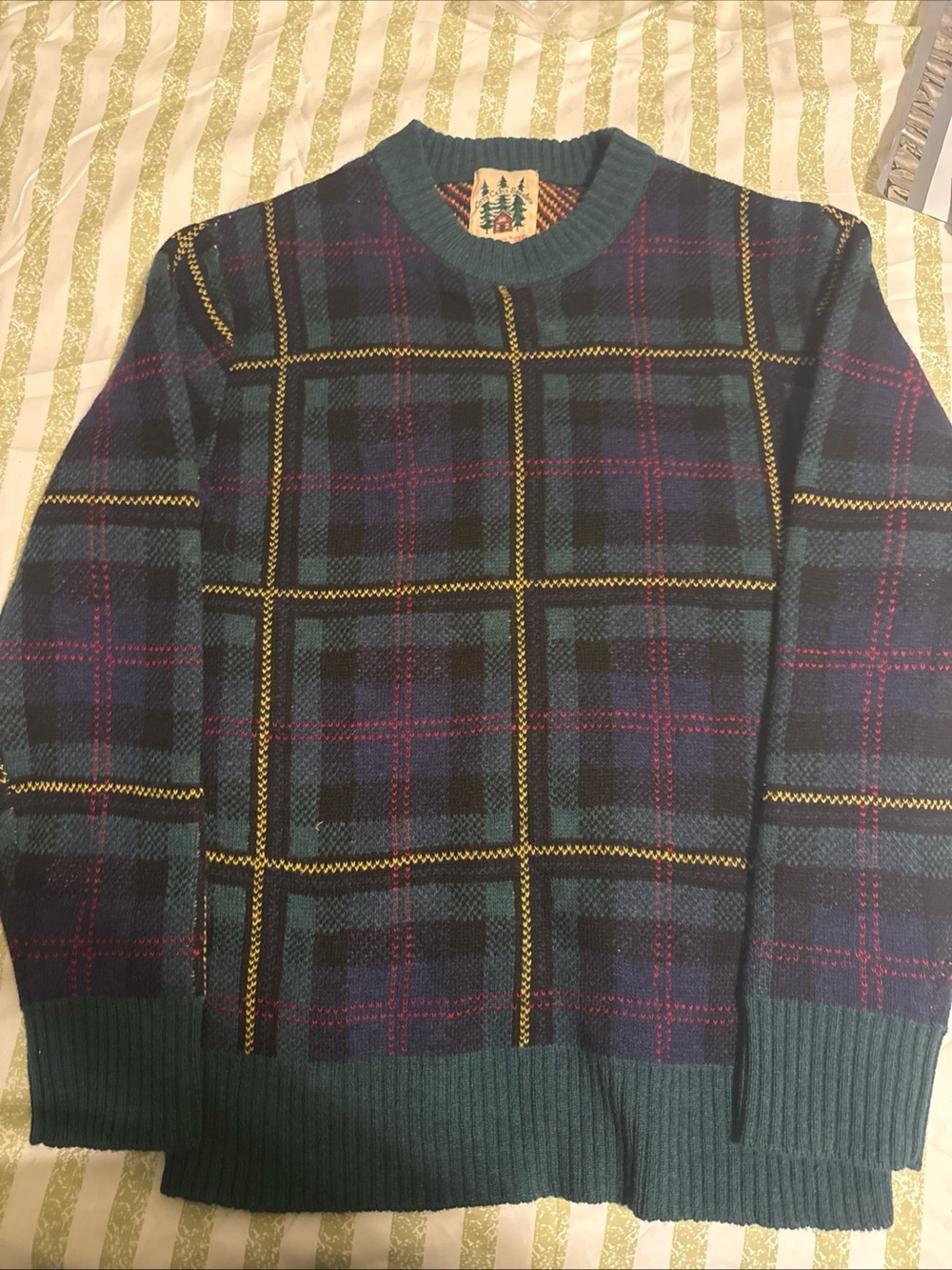 Men's Green Plaid Crewneck Sweater - Kiel James Patrick